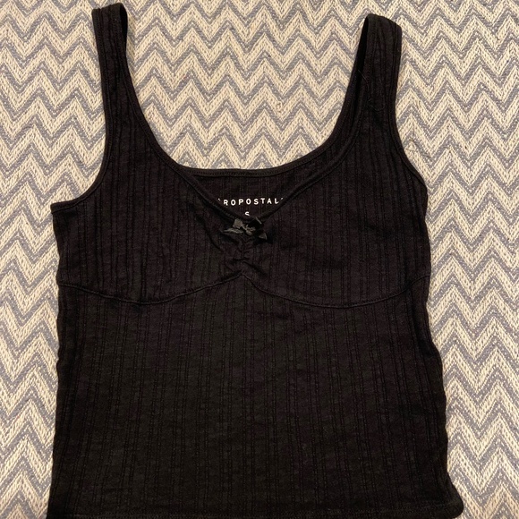Aeropostale Black Ribbed Tank Top – Small, Bow Detail - Picture 1 of 6